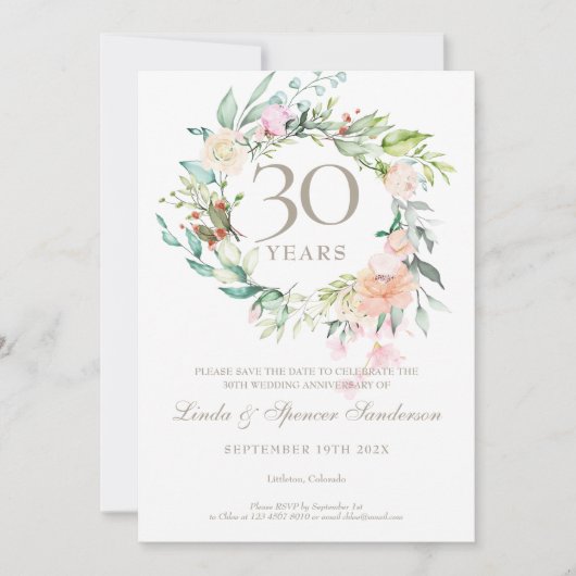 30e jubileum Save the Date Parel Bloemrozen Kaart (Voorkant)