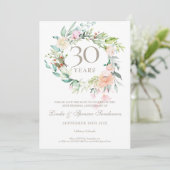 30e Jubileum Save the Date Pearl Floral Rozen Kaart (Staand voorkant)