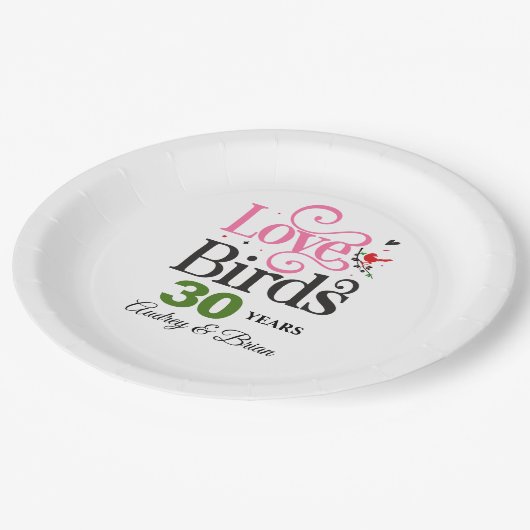 30e Jubileum Tortelduifjes Gepersonaliseerd Papieren Bordje (Gekanteld)