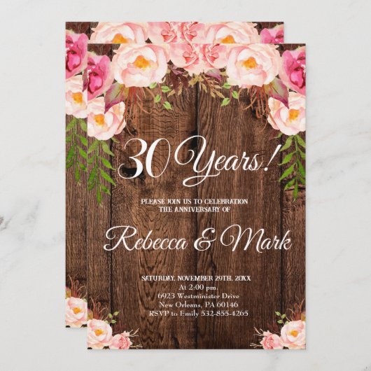 30e Jubileum uitnodiging, bruiloft Jubileum Kaart (Voorkant / Achterkant)