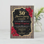 30e Jubileum Uitnodiging - Rustic Wood Red Gold (Staand voorkant)