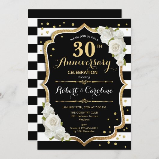 30e Jubileum Uitnodiging - Zwart Wit Goud (Voorkant / Achterkant)