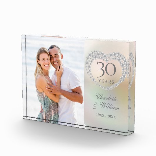30e Jubileum voor bruiloft Elegant Pearl Heart Fotoblokken (Rechts)