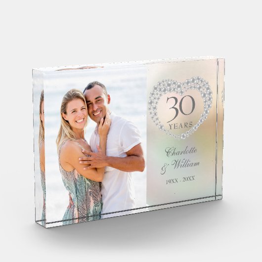 30e Jubileum voor bruiloft Elegant Pearl Heart Fotoblokken (Links)