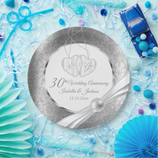 30e Jubileum voor bruiloft - Pearl en Silver Papieren Bordje (Feest)