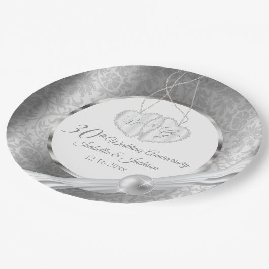 30e Jubileum voor bruiloft - Pearl en Silver Papieren Bordje (Gekanteld)
