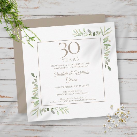 30e Jubileum voor bruiloft Pearl Greenery Floral Kaart