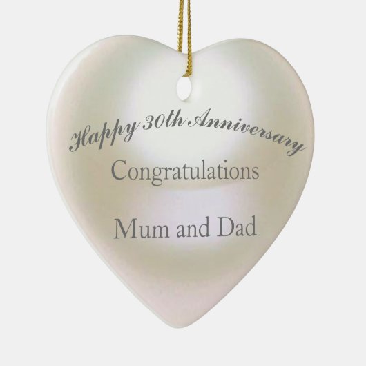 30e Jubileum voor bruiloft Pearl Heart Keramisch Ornament (Rechts)