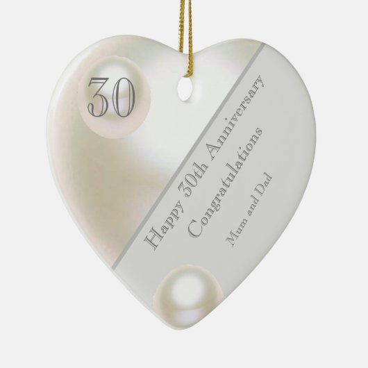 30e Jubileum voor bruiloft Pearl Heart Keramisch Ornament (Rechts)