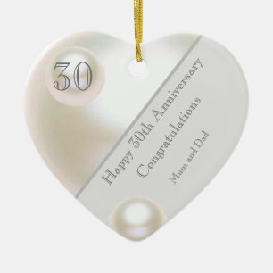 30e Jubileum voor bruiloft Pearl Heart Keramisch Ornament