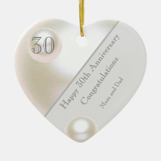 30e Jubileum voor bruiloft Pearl Heart Keramisch Ornament (Voorkant)