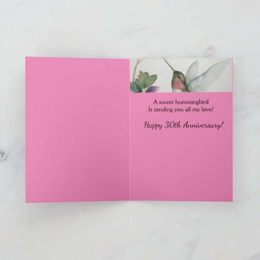 30e Jubileum voor mijn vrouw  kolibrie Kaart (Binnen)