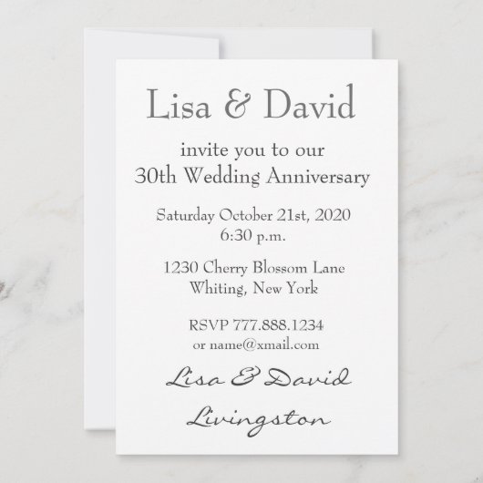 30e Jubileum Zilverwitte roze Kaart (Achterkant)