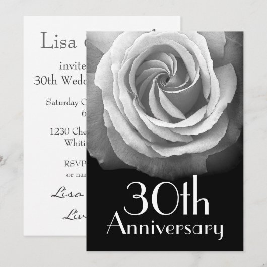 30e Jubileum Zilverwitte roze Kaart (Voorkant / Achterkant)