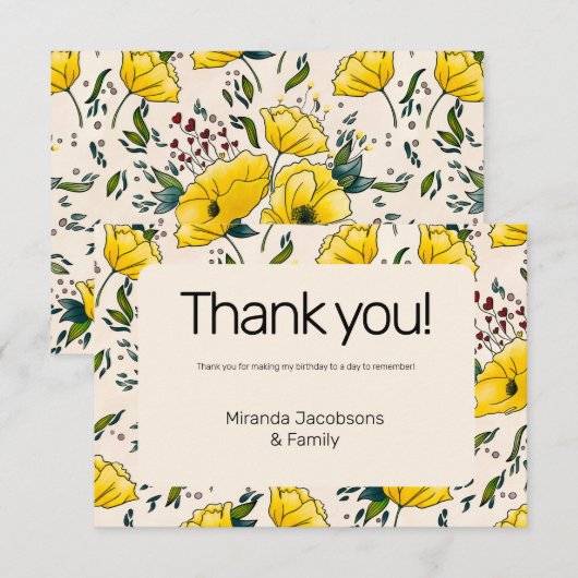 30e klaprozen bloemengele bloemen papaver modern bedankkaart (Voorkant / Achterkant)