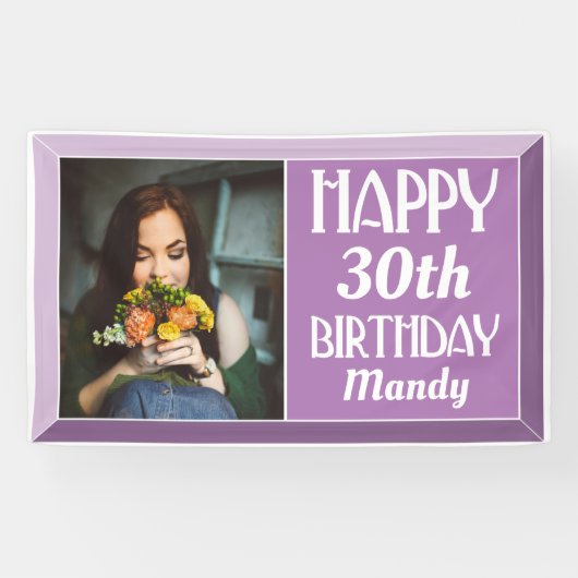 30e Lavender Art Deco Foto van Birthday Spandoek (Horizontaal)
