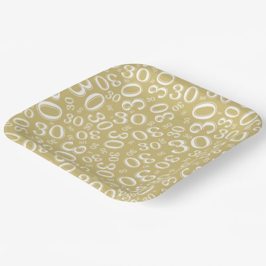 30e Leeftijd Willekeurig Getal Patroon Goud/Wit Papieren Bordje (Gebogen)