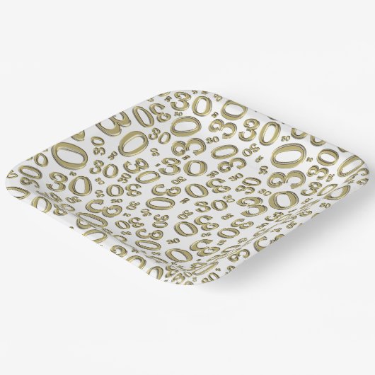 30e Leeftijd Willekeurig Getal Patroon Wit/Goud Papieren Bordje (Gebogen)