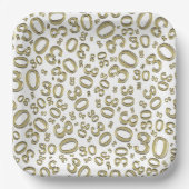 30e Leeftijd Willekeurig Getal Patroon Wit/Goud Papieren Bordje (Voorkant)