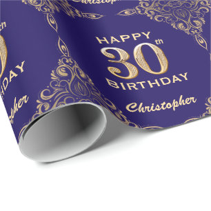 30e marinesblauw en goudglitter-Lijst Cadeaupapier