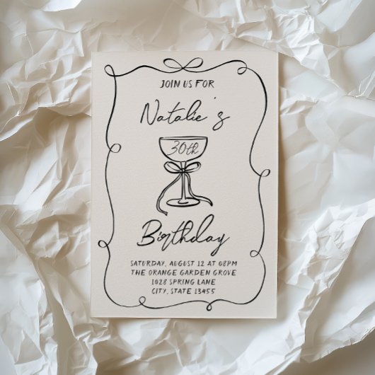 30e met de hand getekende zwart-wit Bow Martini-ve Kaart