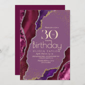 30e Modern Paarse Agaat Goud Verjaardagsfeest Kaart (Voorkant / Achterkant)