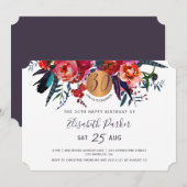 30e moderne boho floral waterverf verjaardagsfeest kaart (Voorkant / Achterkant)