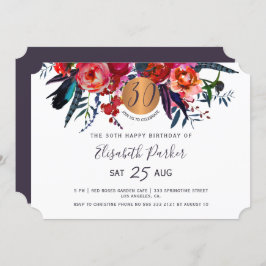 30e moderne boho floral waterverf verjaardagsfeest kaart