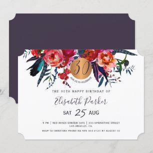 30e moderne boho floral waterverf verjaardagsfeest kaart