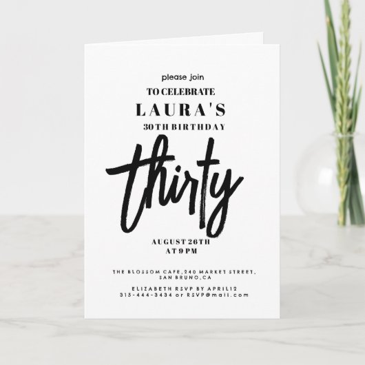 30e moderne witte en zwarte verjaardagsfeestje (Voorkant)