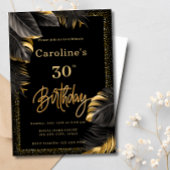 30e Moderne Zwart & Goud Bloemen Glitter Verjaarda Kaart