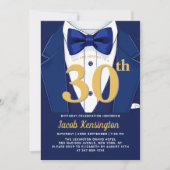 30e Navy Blue en Gold Tuxedo verjaardagsevenement Kaart (Voorkant)