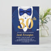 30e Navy Blue en Gold Tuxedo verjaardagsevenement Kaart (Staand voorkant)