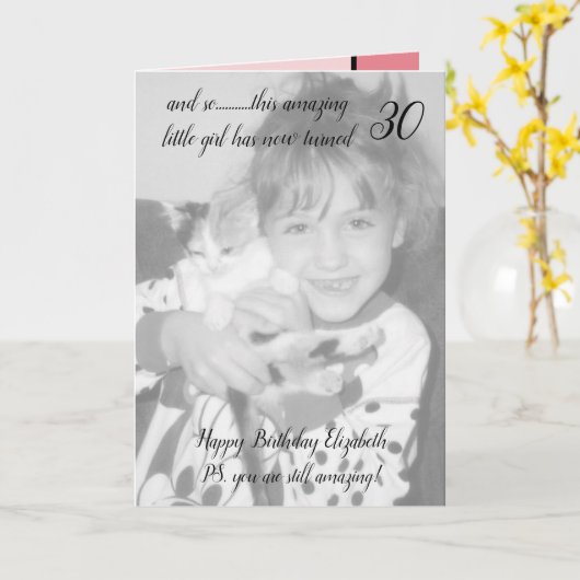 30e nog steeds verbazingwekkende roze verjaardag f kaart (Gele Bloem)