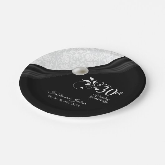 30e ontwerp van het Jubileum Pearl & Black Wedding Papieren Bordje (Gekanteld)