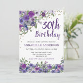 30e Paarse Floral Gold Confetti Stippen Kaart (Staand voorkant)