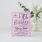 30e Paarse Waterverf Cupcake Birthday Uitnodiging Briefkaart (Staand voorkant)