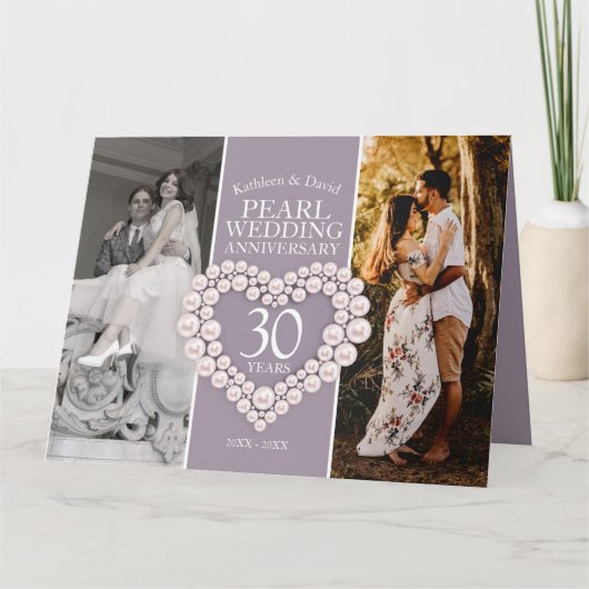 30e Parel bruiloft jubileum nu en dan foto Kaart (Voorkant)