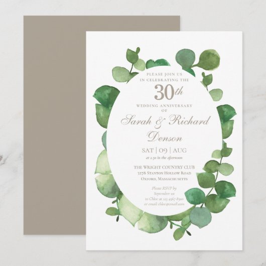 30e Parel Trouwdag Eucalyptus Boho Groenery Kaart (Voorkant / Achterkant)