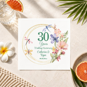 30e Parel Trouwdag Jubileum Gouden Lijst Bloemen Servet
