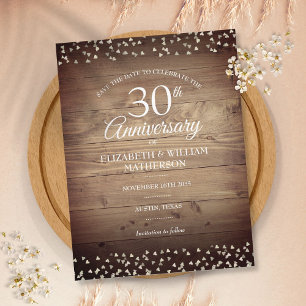 30e Parel Trouwdag Save the Date Rustieke Hout Briefkaart