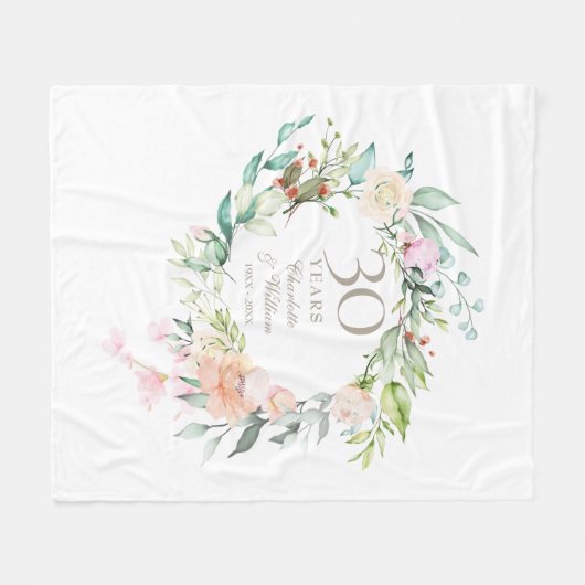 30e Parelbruiloft Jubileum Floral Garland Fleece Deken (Voorkant (Horizontaal))