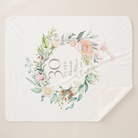 30e Parelbruiloft Jubileum Floral Garland Sherpa Deken (Voorkant (horizontaal))