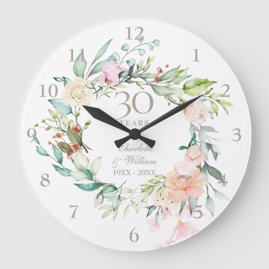 30e Parelbruiloft Jubileum Rozen Floral Grote Klok (Voorkant)