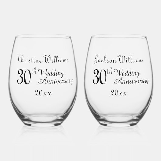 30e Parelbruiloft Jubileum Wijnglas Zonder Voet (Voorkant)