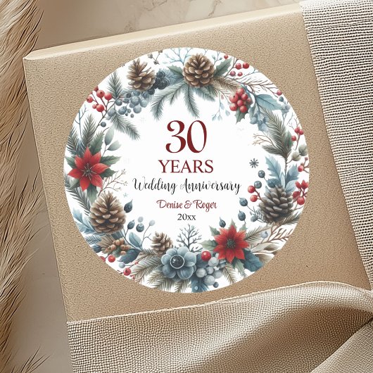 30e Parelhuwelijk Jubileum Elegante Winter Ronde Sticker