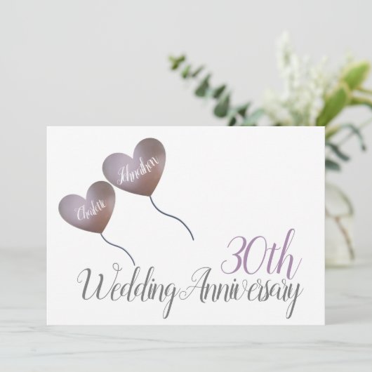30e Parelhuwelijksjubileum hartballon Kaart (Staand voorkant)