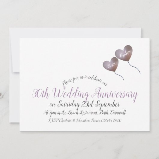 30e Parelhuwelijksjubileum hartballon Kaart (Achterkant)