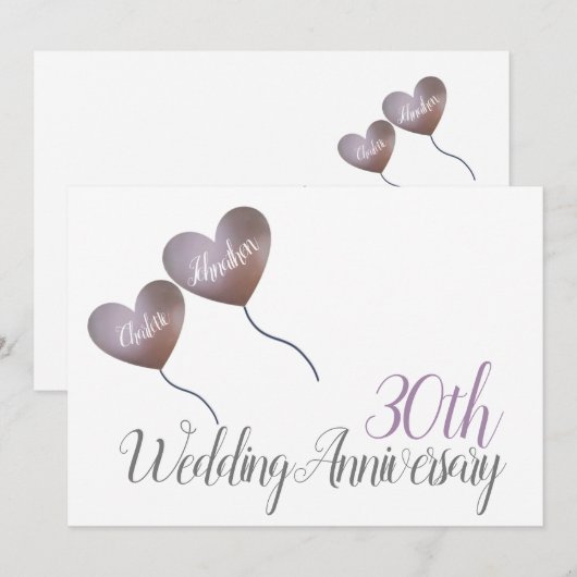 30e Parelhuwelijksjubileum hartballon Kaart (Voorkant / Achterkant)