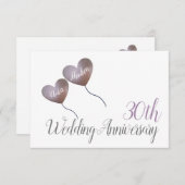 30e parelhuwelijksjubileum paarse hart  bedankkaart (Voorkant / Achterkant)